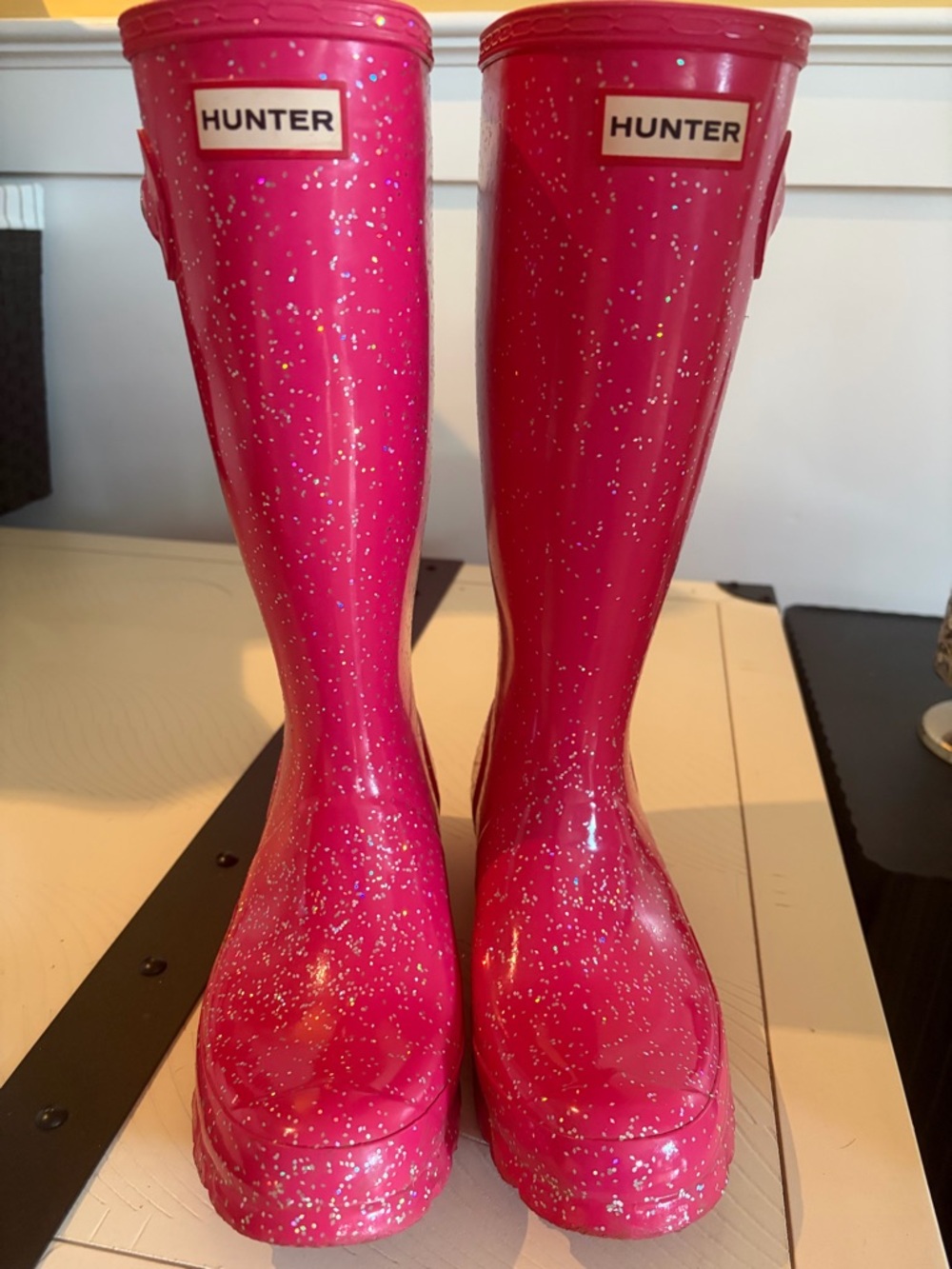 Hunter Bright Pink Glitter Knee-High Rain Boots